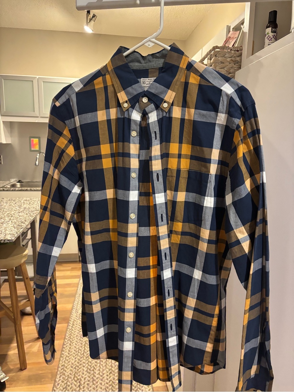 J. Crew Navy, Mustard and White Plaid Button-Down Shirt